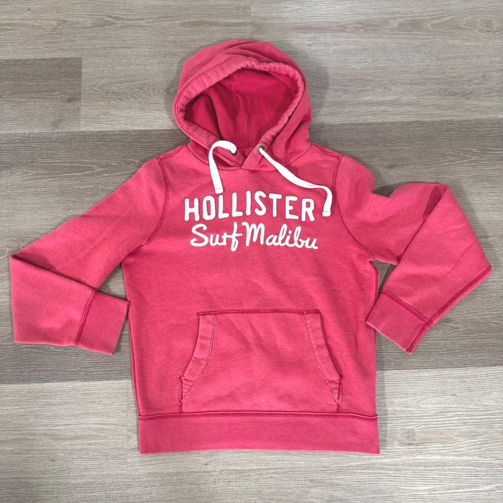 Vtg Y2K Hollister Hoodie Mens L Red Surf Malibu Graphic Pullover Sweatshirt